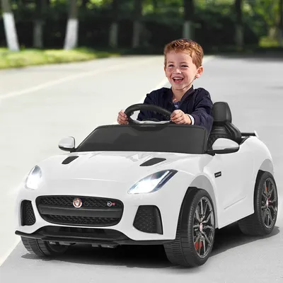Zdjęcie produktu dla Kostway Jaguar, elektryczny samochodzik dla dzieci 12V z funkcjami: opowiadania, muzyka, klakson i światła, sterowany pilotem 2.4G, prędkość do 3-5 km/h, przeznaczony dla dzieci od 3 roku życia (biały)