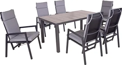 Produktbild von Garten-Sitzgruppe FELIX 7-tlg. - Kunststoff, Schwarz | Gartenmöbel-Set Gartengarnitur Garten-Essgruppe mit Stühlen und Esstisch