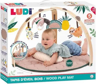 Produktbild von Ludi Spielmatte mit Holz-Bögen - Baby Gym Spieldecke mit Aktivitäten