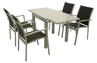 Produktbild von 5-teilige Garnitur 70/140 x 75 x 70 cm Aluminium Textilgewebe Silbergrau