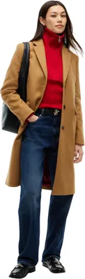 Produktbild von Tommy Hilfiger Manteco Wool Blend Slim Single Breasted Coat, Weiblich, Erwachsener, Slim fit, Kleidungsknopf, Nylon, Wolle, Kamelfarben