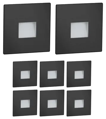 Productafbeelding van ledscom.de 8x LED-trapverlichting/wandinbouwlamp FOW voor binnen en buiten, inbouwspot, vierkant, zwart, 85 x 85 mm, koudwit