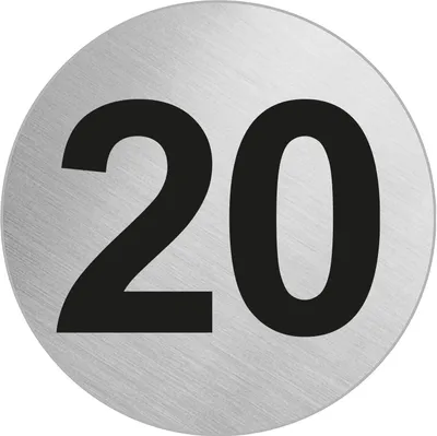 Produktbild von Türnummer Zimmernummer aus Edelstahl "20" Ø 60 mm selbstklebend