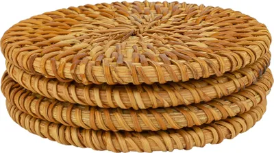 Produktbild von QUVIO Untersetzer für Gläser - 4 Stück - Rattan - Glasuntersetzer - Rund - 4 Stück - 8 cm (d) - Hellbraun