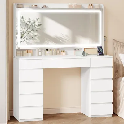 Immagine prodotto di Comò da trucco con specchio HD e illuminazione a LED, 11 cassetti, bianco