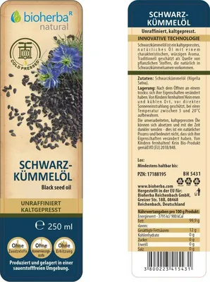 Produktbild von Bioherba Schwarzkümmelöl 250 ml - kaltgepresst unraffiniert