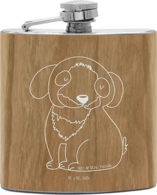 Produktbild von Mr. & Mrs. Panda Flachmann Hund Entspannen - Transparent - Geschenk, Edelstahl, Liebe, Hundebesitzer, Holz, feldflasche, Süß, Hundeliebe, Entspannt, Hip Flask