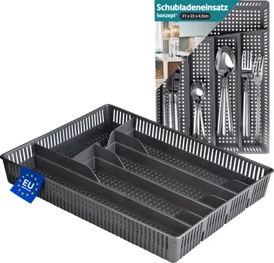 Produktbild von KONZEPT Besteckkasten für Schubladen 31x23x4,5cm Grau - Praktischer Schubladen Organizer Küche, Besteckschublade Einsatz für optimale Aufbewahrung