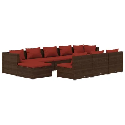 Obrázok produktu pre vidaXL 10-dielna záhradná súprava s vankúšmi Brown Poly Rattan