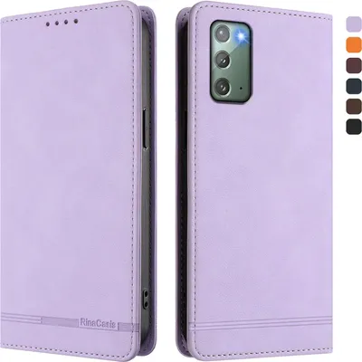 Produktbild von Hülle für Samsung Galaxy Note 20, Retro Kunstleder Ständer Klapphülle mit Kartenfächer und Magnetische Violett