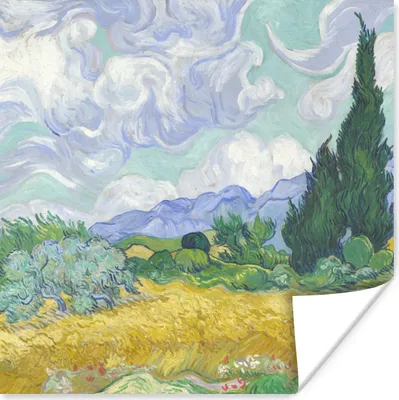 Produktbild von MuchoWow® Poster Weizenfeld mit Zypressen - Vincent van Gogh 75x75 cm - Wand Dekoration