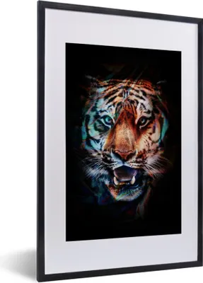 Produktbild von MuchoWow® MuchoWow® Gerahmtes Poster Tiger - Farben - Schwarz 40x60 cm - Poster mit zchwarzem Bilderrahmen - Poster in Rahmen