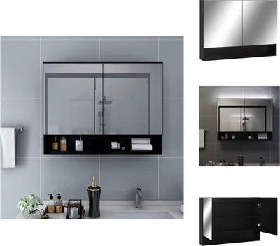 Produktbild von vidaXL LED-Spiegelschrank fürs Bad Schwarz 80x15x60 cm MDF - Badezimmerwaschtische