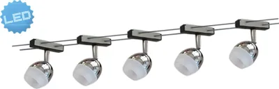 Produktbild von Näve Seilsystem, PVC Umhüllung, Metall, Kunststoff, Draht 2x5m, Seil 3mm, B 0,06m, H 0,12m, 5x 4W LED, 5x320lm, nicht dimmbar, IP20, silber, TONY