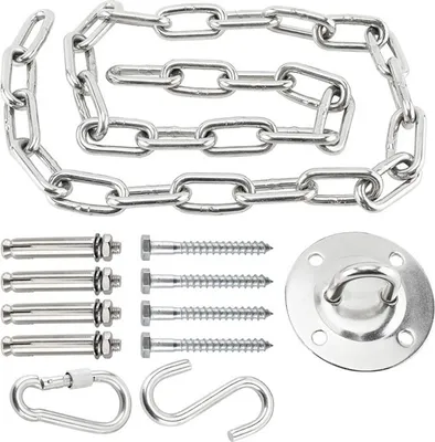 Produktbild von Domarex Deckenhaken zur Befestigung von Garten- und Haus-Hängematten, Brasilianischen Stühlen – Komplettes Montageset – Starker 150 cm Kette