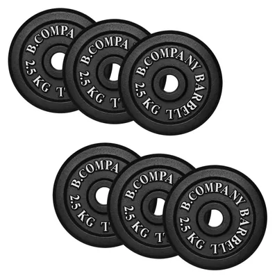 Produktbild von Gewichtsscheiben aus Gusseisen für Krafttraining, Set mit 6 Stück à 2,5 kg