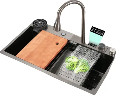 Obrázek produktu pro Kuchyňský dřez, odolná nerezová ocel, moderní design, černý
