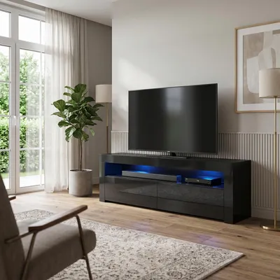 Produktbild von Masseno TV-Schrank ECLISSE 130,2 cm Fernsehschrank mit 2 Türen TV-Lowboard für Wohnzimmer Modern 130,2x35x48,5 cm Schwarz / Schwarz
