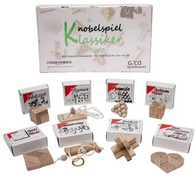 Produktbild von GICO Knobelspiel Klassiker Set 3 - 8 Geduldspiele in Geschenkverpackung - 2182