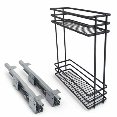 Image de Meuble bas de cuisine à tiroirs coulissants de 15 cm, couleur anthracite – fermeture en douceur, 2 niveaux, charnières à gauche