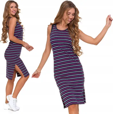 Produktbild von DAMEN-TUBE-KLEID, Glatt, Gestreift, Baumwolle, Knielang, Bequem, MORAJ L