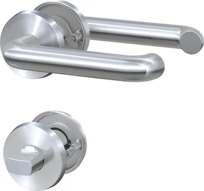 Produktbild von BASI - Rosetten-Drücker-Garnitur - ZB 3100 - Edelstahl - U-Form - Lochung: WC  - 7306-2308