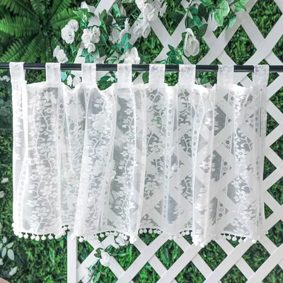 Küchenvorhang mit Rankenmuster, Polyester, 40 x 100 cm, weiß