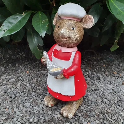 Produktbild von Gartenfigur Deko Maus mit Schale 18 cm