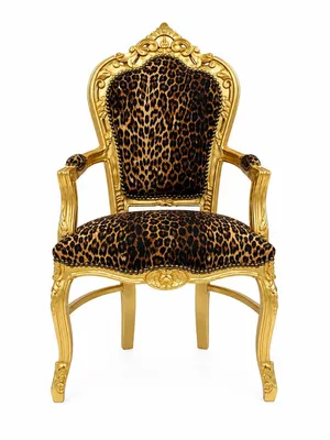 Produktbild von Barockstuhl Barock Stuhl Armlehne Leopard Gold Stoff Esszimmer Wohnzimmer Büro Flur Schminkstuhl Klassisch Premium Luxus Modern Retro Royal Antik Stil