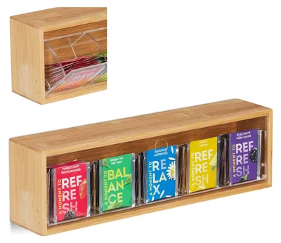 Productafbeelding van Theedoos bamboe - 5 vakken - 50 theezakjes - Met deksel - 39 x 11,5 x 8 cm - Natuur