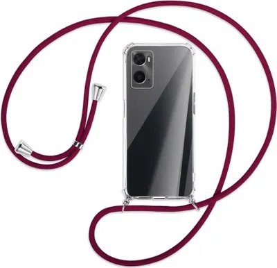 Produktbild von Handykette Backcover-Schutzhülle mit Band (Metall silberfarben) für Oppo A76 - dunkelrot