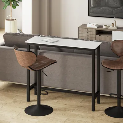 Produktbild von Sweiko Bartisch in Marmoroptik, Stahlrahmen, Nivellierfüße, 120x40x100 cm, Weiß/Schwarz