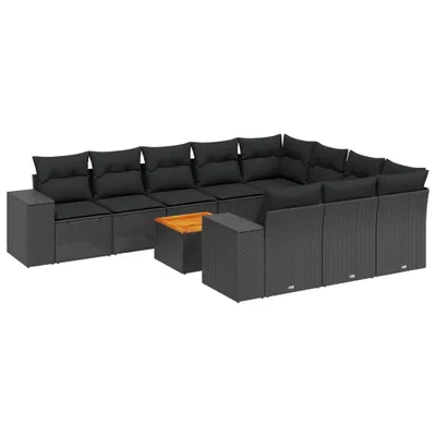 Produktbild von vidaXL 11-tlg. Garten-Sofagarnitur mit Kissen Schwarz Poly Rattan