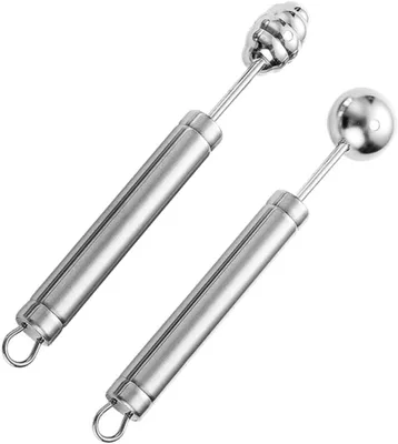 Produktbild von Melonenkugelausstecher, praktisches Küchenzubehör-Set mit 2 Edelstahl-Löffeln und komfortablem Griff für Obst- und Eiskugeln