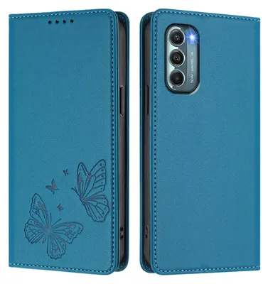 Image de Étui en cuir pour Motorola Moto G Stylus 2022 5G, motif papillon, étui à rabat avec porte-appareil, bleu