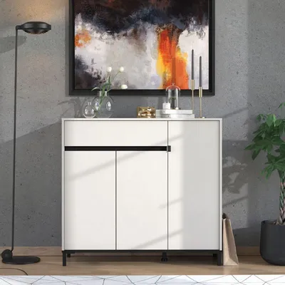 Immagine prodotto di Dmora Scarpiera Orotelli 119x40x110h cm Beige, un Cassetto 6 Ripiani