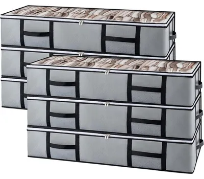 Image de Boîtes de rangement sous lit, lot de 6, 90 litres, gris, avec couvercle