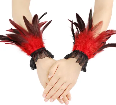 Produktbild von Damen-Handgelenkmanschetten mit Federn, Gothic-Feder-Fingerlose Handschuhe, Armband, Netzmanschette für Halloween, Cosplay, Kostümzubehör