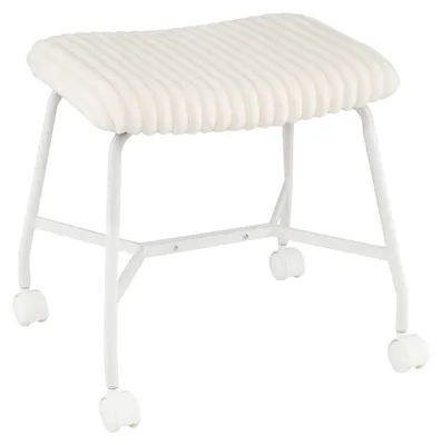 Produktbild von COSTWAY Rollhocker gepolstert mit gewölbter Sitzfläche, 2er Set Sitzhocker mit Rollen, bis 150 kg, Fußhocker, Polsterhocker, 49 x 40,5 x 49 cm, Weiß