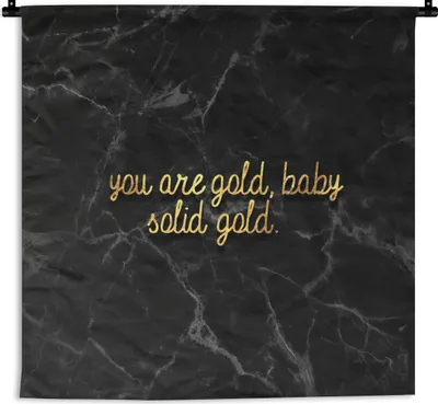 Produktbild von MuchoWow® Wandteppich Wandbehang Zitate - Gold - Marmor - Schwarz 150x150 cm Tapisserie Dekoration Wandtuch - Wohnaccessoires - Modernes