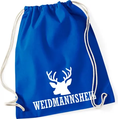 Produktbild von Huuraa Turnbeutel Weidmannsheil Hirsch Jägergruß 12 Liter Bright Royal Baumwolle Rucksack Geschenkidee