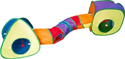Produktbild von Katzentunnel und Wuerfel-Kombination fuer Hauskatzen mit zusammenklappbarem Spielball, interaktivem Guckloch-Katzenzelt und Wuerfeln