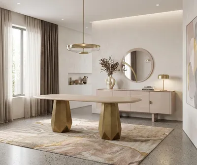 Immagine prodotto di Set elegante per la sala da pranzo, composto da tavolo da pranzo e credenza con specchio