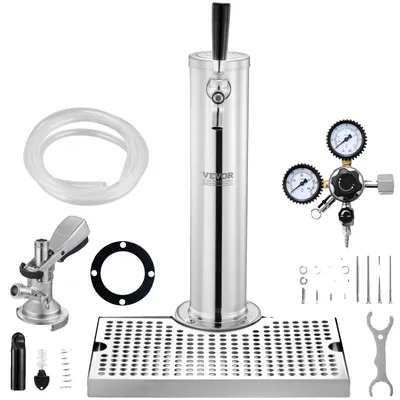 Produktbild von VEVOR Doppeltapfsäule für Fassbier, Edelstahl-Fassbier-Turm, Kegerator-Turm-Kit mit vormontierten Schläuchen und selbstschließendem Zapfhahn für Party, Bar, Pub, Restaurant, Einzelhahn-c, Doppelzählerregler, Kupplung, Tropfschale-c