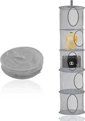 Produktbild von Hängeaufbewahrungsnetz – Spielzeugorganizer – Platzsparend – 5 Ebenen – 30x30x140 cm – Grau