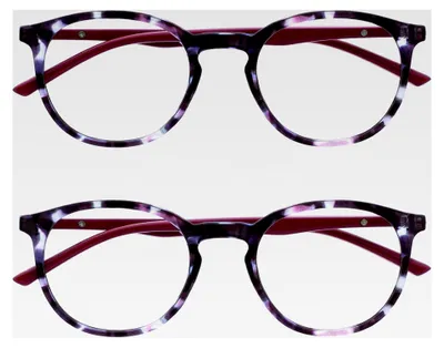 Produktbild von Lesebrille 2er Set Schlanker Runder Rahmen Federscharniere Kratzfest Lila Schildpatt Solide Bügel Herren +2.50