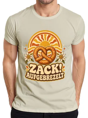 Productafbeelding van Zack! Broodje met worst, Edelweiß, Beierse traditionele kleding, heren T-shirt, lederen broek, natuur, maat XL