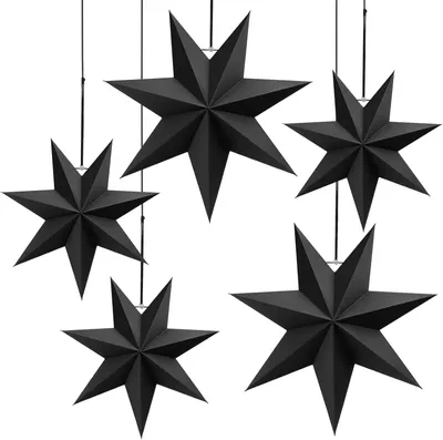 Produktbild von Papierstern Weihnachten 5 Schwarze Papiersterne zum Aufhängen, Papier Sterne Faltsterne Weihnachten Dekoration für Skandinavisch Advent Fenster Weihnachtsbaum,Weihnachten-Schwarz