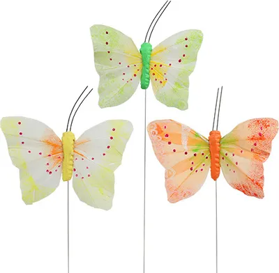 Produktbild von Deko-Schmetterlinge am Draht bunt 8,5cm - Set aus 12 Frühlings-Dekorationen, 12 Stück