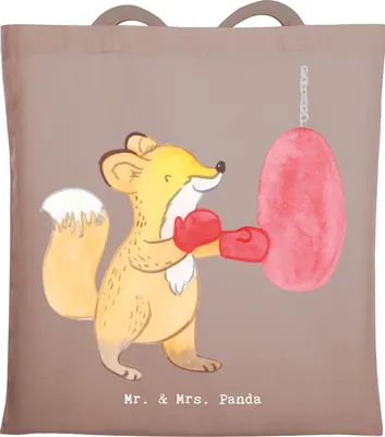 Produktbild von Mr. & Mrs. Panda Tote Bag Fuchs Boxen - Braun Pastell - Geschenk, Einkaufstasche, Shopping Tasche, Boxtraining, Laptoptasche, Jutetasche, Jutebeutel, Boxkampf